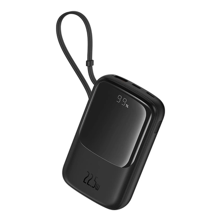 Baseus Qpow Pro+ 10000 mAh 22,5 W Powerbank mit integriertem USB-C-Kabel und Display – Schwarz