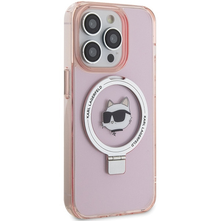 Etui Karl Lagerfeld Ring Stand Choupette Head MagSafe do iPhone 15 Pro Max - różowe