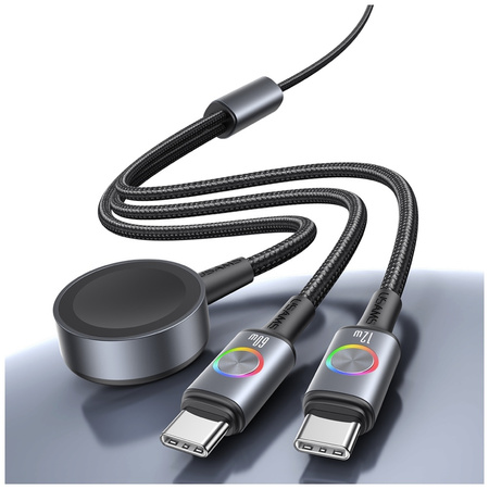 Kabel USAMS Huan Series SJ754 72W USB-C  do USB-C + USB-C + ładowarka bezprzewodowa do zegarka tarnish