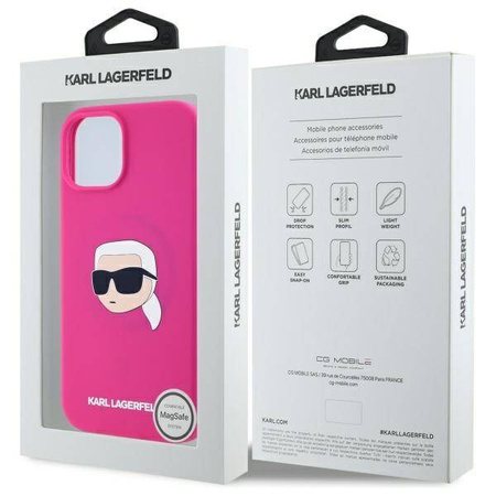 KARL LAGERFELD futerał do IPHONE 15 kompatybilny z MagSafe KLHMP15SSKHPPLF (SIL KL Head Print) fuschia