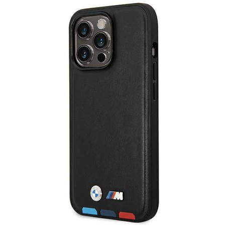 Oryginalne Etui IPHONE 14 PRO MAX BMW Leather Stamp Tricolor MagSafe (BMHMP14X22PTDK) czarne