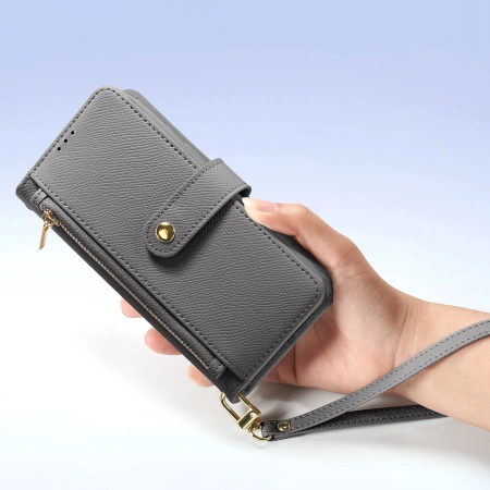 Dux Ducis Lawa iPhone 16 Pro Leather Case with Detachable Magnetic Wallet - Gray