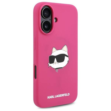 Original Case IPHONE 16 Karl Lagerfeld Hardcase Silicone Choupette Head Print MagSafe (KLHMP16SSCHPPLF) fuchsia