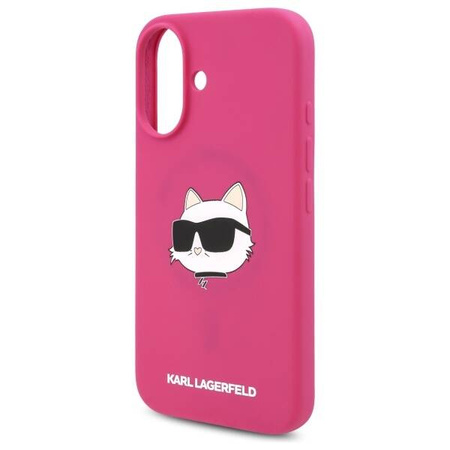Oryginalne Etui IPHONE 16 Karl Lagerfeld Hardcase Silicone Choupette Head Print MagSafe (KLHMP16SSCHPPLF) fuksja