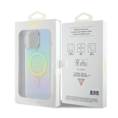 Original Handyhülle APPLE IPHONE 15 PRO MAX Guess Hardcase IML Iridescent MagSafe (GUHMP15XHITSQ) türkis