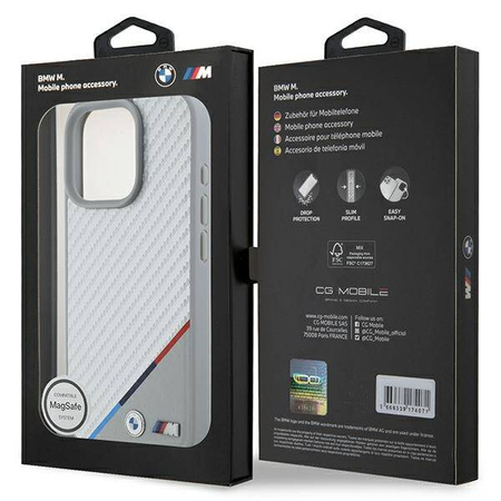 Original Case IPHONE 16 PRO BMW Hardcase M Carbon Tricolor Line MagSafe (BMHMP16L23PUDTS) gray