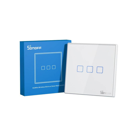 Sonoff T2EU3C-RF trzykanałowy dotykowy włącznik światła przełącznik przycisk Wi-Fi na pilot 433 MHz biały (M0802030011)