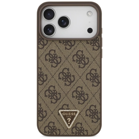 Guess Leather 4G Triangle Strass MagSafe Case für iPhone 17 Pro Max - Braun