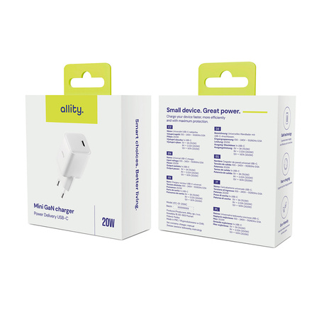Allity ładowarka sieciowa GaN PD QC ATC-01-20WC 1x USB-C 20W biała