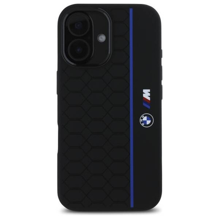 Original Handyhülle IPHONE 16 BMW Hardcase Silicone Hexagon Blue Line MagSafe (BMHMP16S23SHEB) schwarz