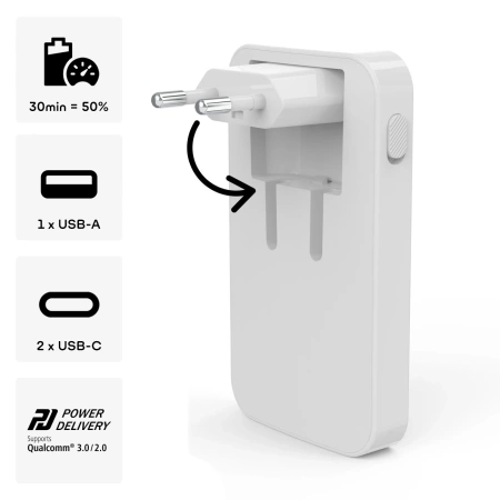 Ładowarka Hama GaN 65W 2x USB-C 1x USB-A składana - biała