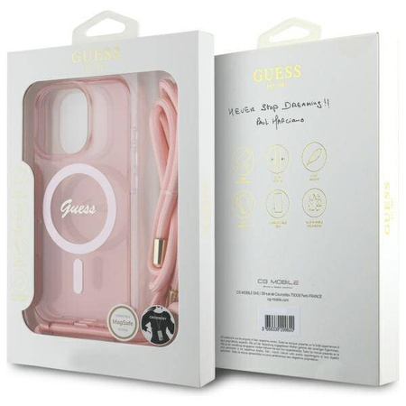 Original Case IPHONE 16 PRO MAX Guess Hardcase Crossbody Cord Script MagSafe (GUHMP16XHCTSGNSP) pink