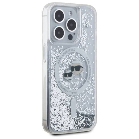 Original Case IPHONE 15 PRO Karl Lagerfeld Hardcase Liquid Glitter Karl&Choupette Head MagSafe (KLHMP15LLGKCSGH) transparent