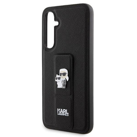 Karl Lagerfeld Gripstand Saffiano Karl&Choupette Pins Hülle für Samsung Galaxy S23 FE – Schwarz
