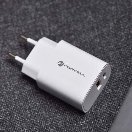 Forcell Ładowarka Sieciowa - 3A 30W z dwoma portami: USB typ C i USB A z ładowaniem PD i QC 4.0
