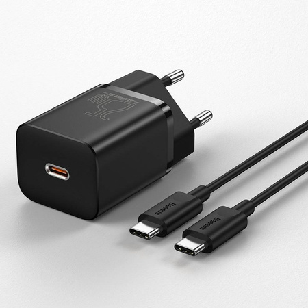 Baseus Super Si szybka ładowarka sieciowa Quick Charge 3.0 Power Delivery 25W 3A + Kabel USB Typ C - USB Typ C 3A 1m biały (TZCCSUP-L02)
