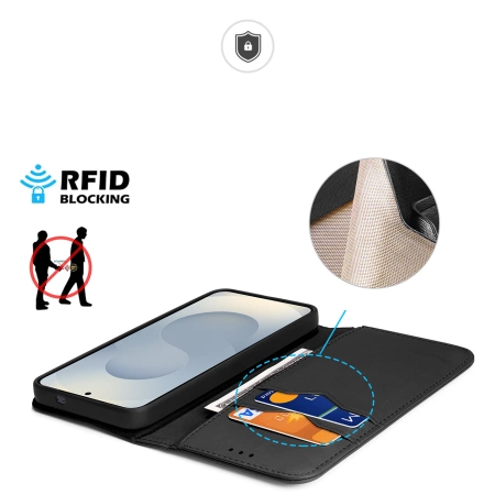 Dux Ducis Hivo Samsung Galaxy S25 Edge Case with Flip and RFID Protection - Black