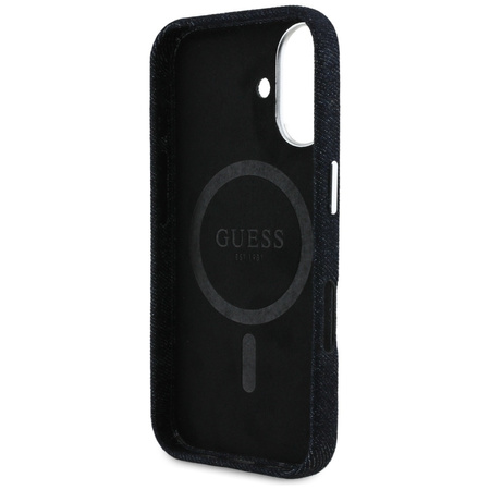 Original Handyhülle IPHONE 16 Guess Denim Triangle Logo MagSafe schwarz