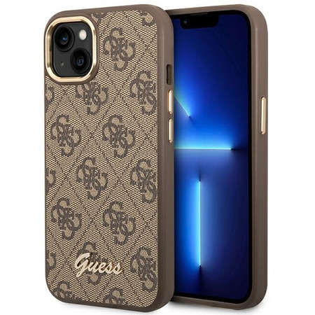 Oryginalne Etui IPHONE 14 Guess Hard Case 4G Vintage Gold Logo (GUHCP14SHG4SHW) brązowe