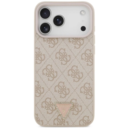 Guess Leather 4G Triangle Strass MagSafe Case for iPhone 17 Pro Max - Pink