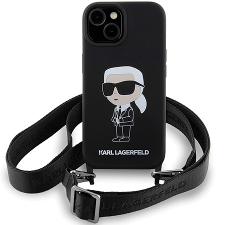Karl Lagerfeld KLHCP15SSCBSKNK iPhone 15 6,1&quot; Hardcase schwarz/schwarz Crossbody Silikon Ikonik