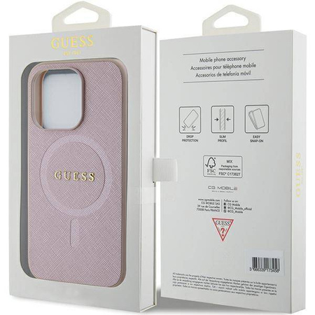 Guess Saffiano MagSafe Hülle für iPhone 15 Pro – Rosa