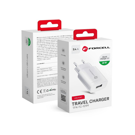 Forcell Ładowarka Sieciowa ze złączem USB A - 2,4A 18W z funkcją Quick Charge 3.0