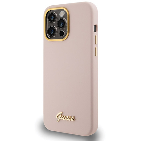 Guess nakładka do iPhone 15 Pro 6,1&quot; GUHCP15LSMBSLP różowa HC SILICONE SCRIPT METAL LOGO & FRAME