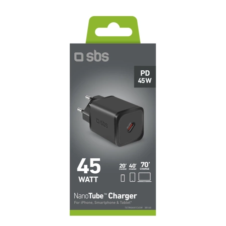 SBS TETRGAN1C45W 45-W-GaN-USB-C-Wandladegerät mit Power Delivery – Schwarz