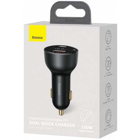 Baseus Superme szybka ładowarka samochodowa USB / USB Typ C 100W PPS Quick Charge Power Delivery czarny (CCZX-01)
