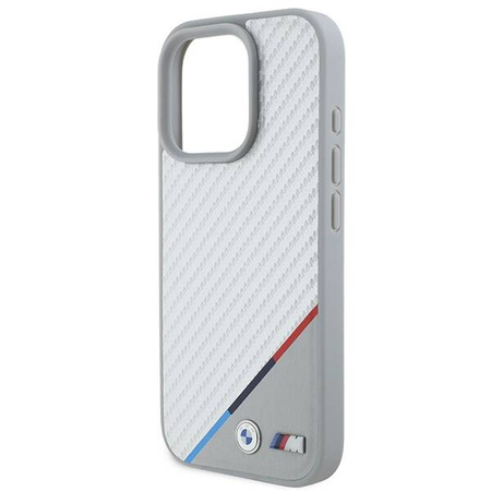 Original Handyhülle IPHONE 16 PRO BMW Hardcase M Carbon Tricolor Line MagSafe (BMHMP16L23PUDTS) grau
