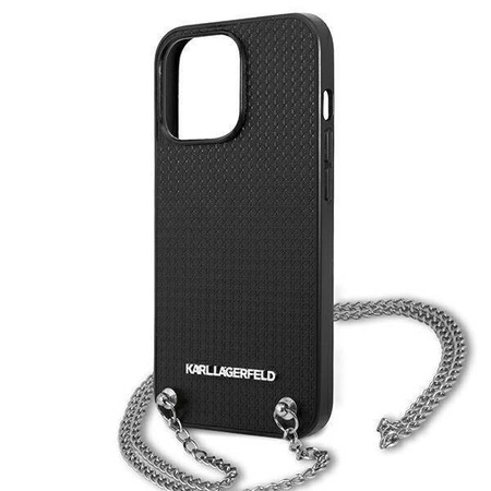 Original Case IPHONE 13 PRO MAX Karl Lagerfeld Hardcase Leather Textured And Chain (KLHCP13XPMK) black