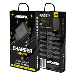 MOONX wall charger MC08 PD 45W 1xUSB-C + cable USB-C - USB-C Black