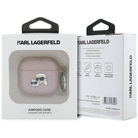 Original Case APPLE AIRPODS 4 Karl Lagerfeld Cover Monogram Karl & Choupette Head pink