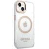 Original Case IPHONE 14 PLUS / 15 PLUS Guess Hard Case Metal Outline Magsafe gold
