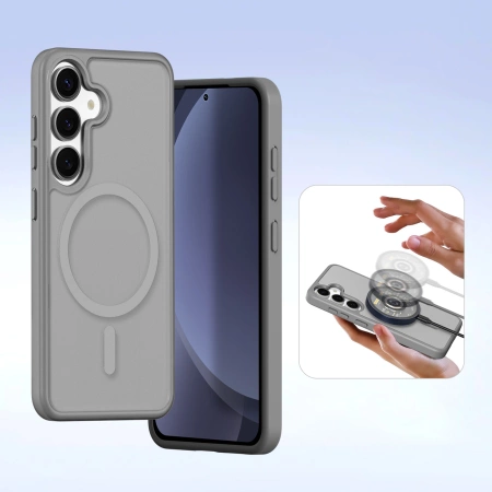 Dux Ducis Lawa Lederhülle für Samsung Galaxy S25 mit abnehmbarer magnetischer Brieftasche – Grau