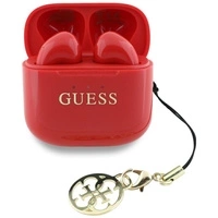 TWS Guess Kopfhörer mit klassischem Logo- und Charm-Aufdruck, glänzender Effekt, Rot
