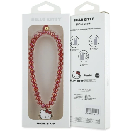 Zawieszka na telefon Hello Kitty Pearls Kitty Head - czerwona