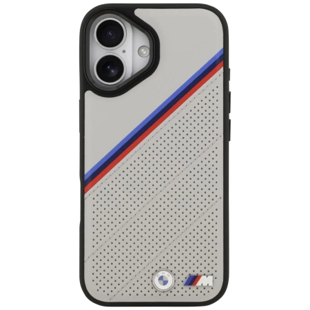 BMW M Tricolor Metal Logo MagSafe Case für iPhone 17 – Grau