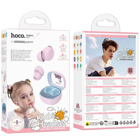 HOCO słuchawki bezprzewodowe bluetooth TWS dla dzieci EW111 różowe