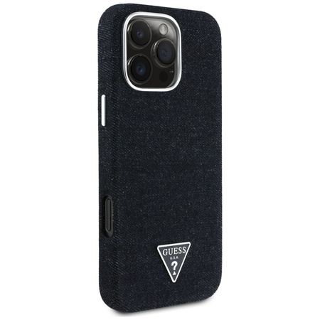 Original Handyhülle IPHONE 16 PRO Guess Denim Triangle Logo MagSafe schwarz