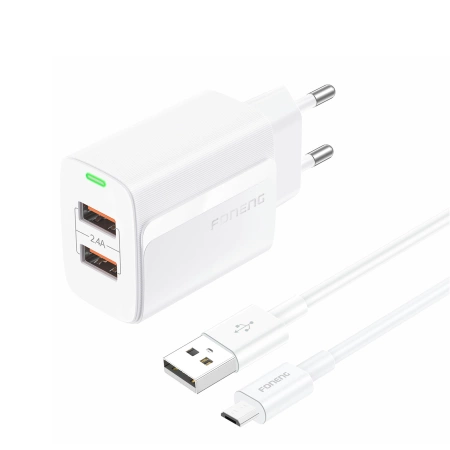 FONENG ładowarka sieciowa EU63 2.4A 12W 2xUSB + kabel Micro Biały