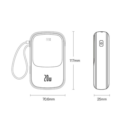 Powerbank 10000 mAh 20 W Baseus Qpow Pro Overseas Edition + USB C 3A Kabel – Schwarz