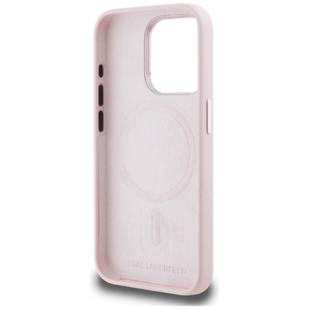 Oryginalne Etui IPHONE 15 PRO MAX Karl Lagerfeld Hardcase Silicone Shadow Metal Initial MagSafe różowe