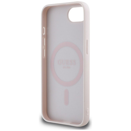 GUESS futerał do IPHONE 16e (SE 4 2025) kompatybilny z MagSafe GUHMPSE4PGBTME (Grained PU Hot Stamp Peony Triangle Logo) beżowy