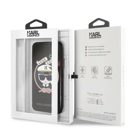 Oryginalne Etui IPHONE X / XS Karl Lagerfeld Bookcase Signature Glitter czarne