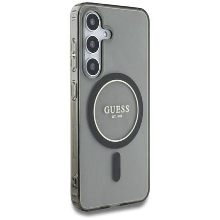Etui Guess Glitter Circle Classic Logo MagSafe do Samsung Galaxy S25 czarny