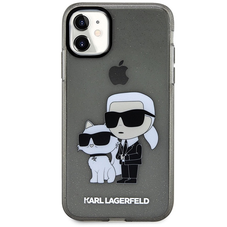 Original Handyhülle IPHONE 11 / XR Karl Lagerfeld Hardcase Gliter Karl&Choupette (KLHCN61HNKCTGK) schwarz