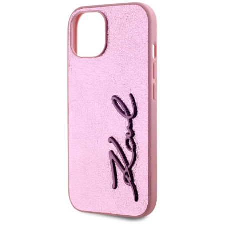Karl Lagerfeld Wrinkled Metal Signature iPhone 15 Hülle - Rosa