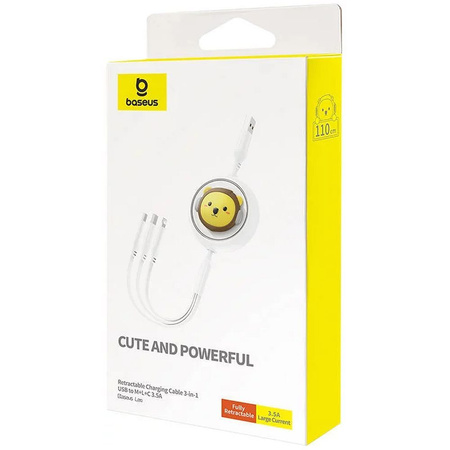 BASEUS zwijany kabel USB do Micro/Lightning/Typ C 3w1 Leo 3.5A 1.1m biały CB000063